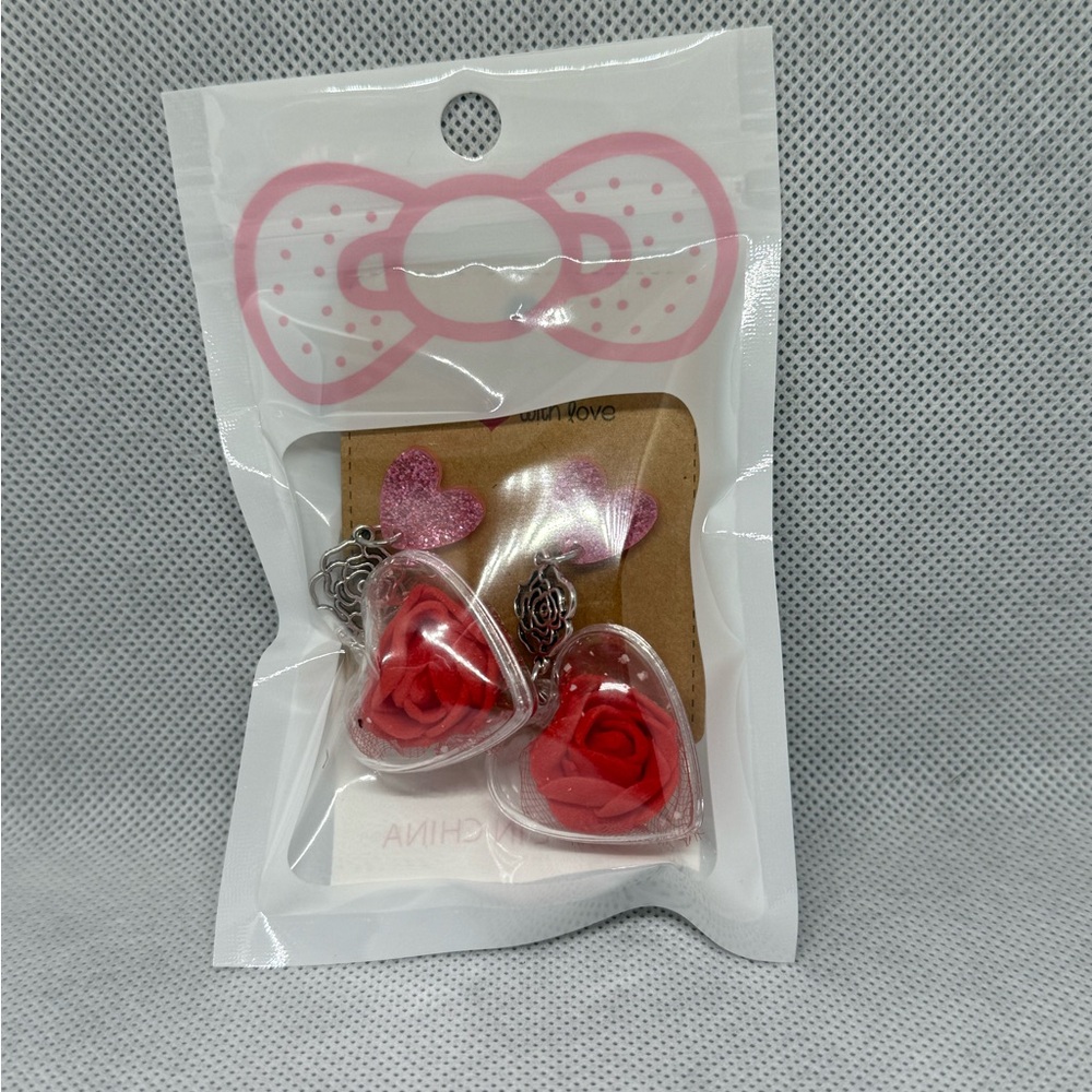 Handmade Rose Heart Earrings - Picture 3 of 6
